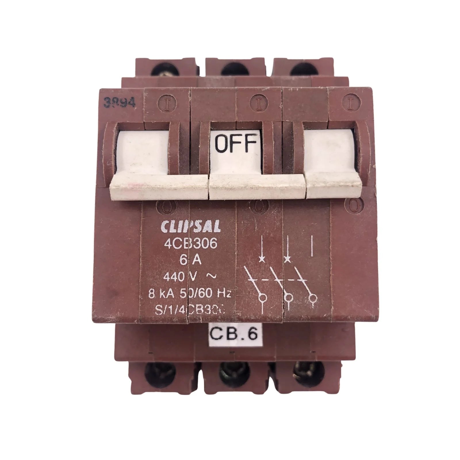 Clipsal Miniature Circuit Breaker 3 Pole 6A 8kA 415V 4CB306