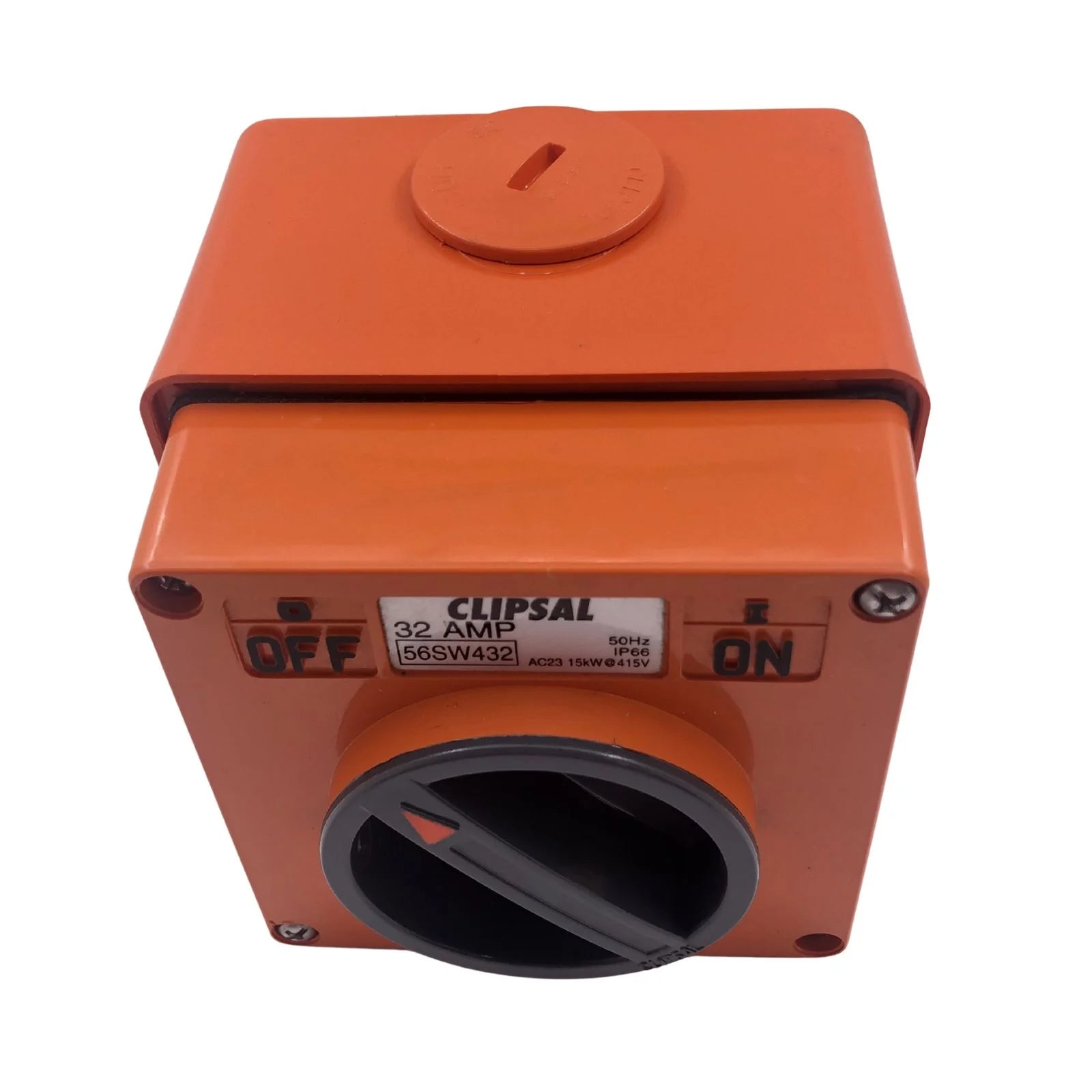 Clipsal Weatherproof ON/OFF Surface Switch 440V 32A 4 Pole Orange 56SW432
