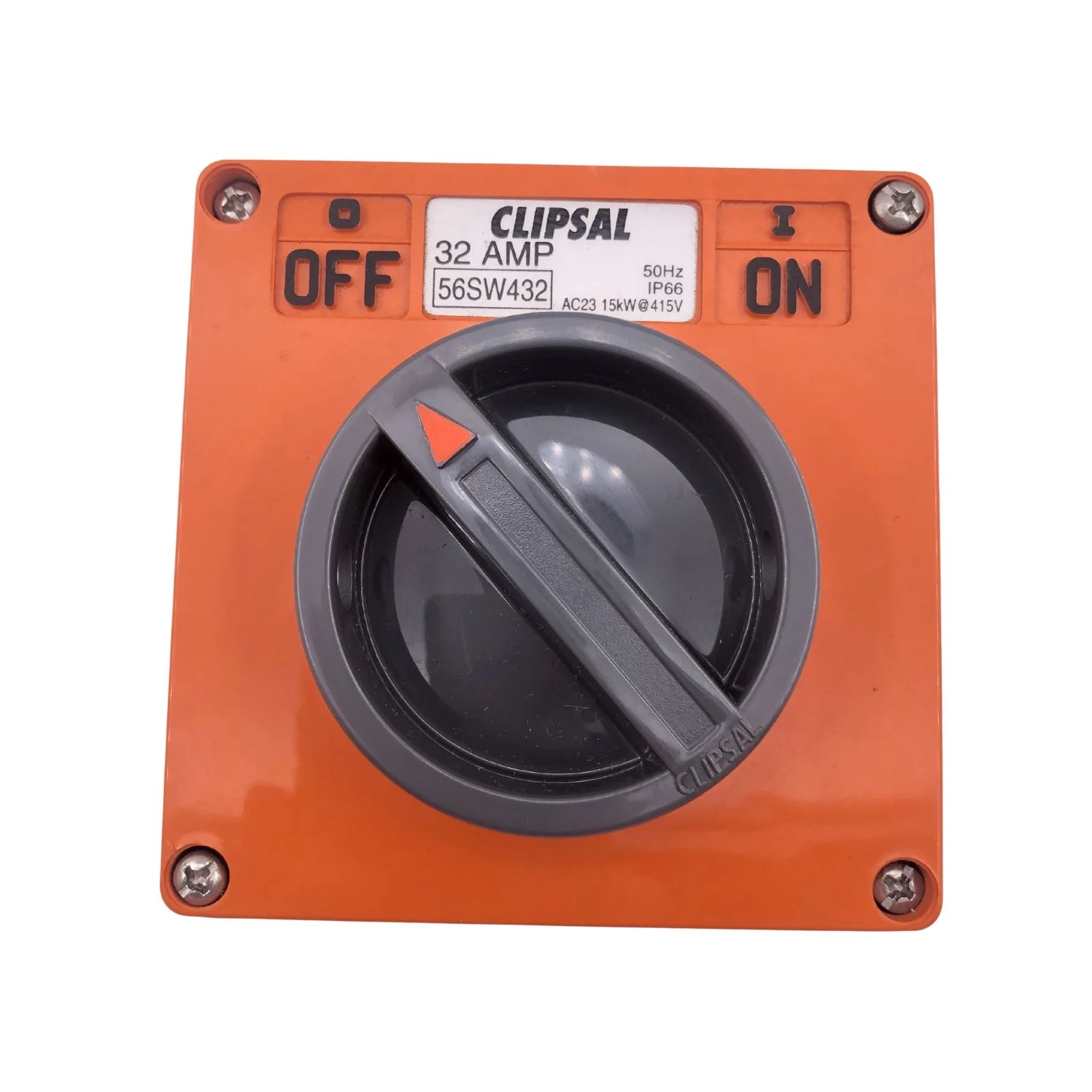 Clipsal Weatherproof ON/OFF Surface Switch 440V 32A 4 Pole Orange 56SW432