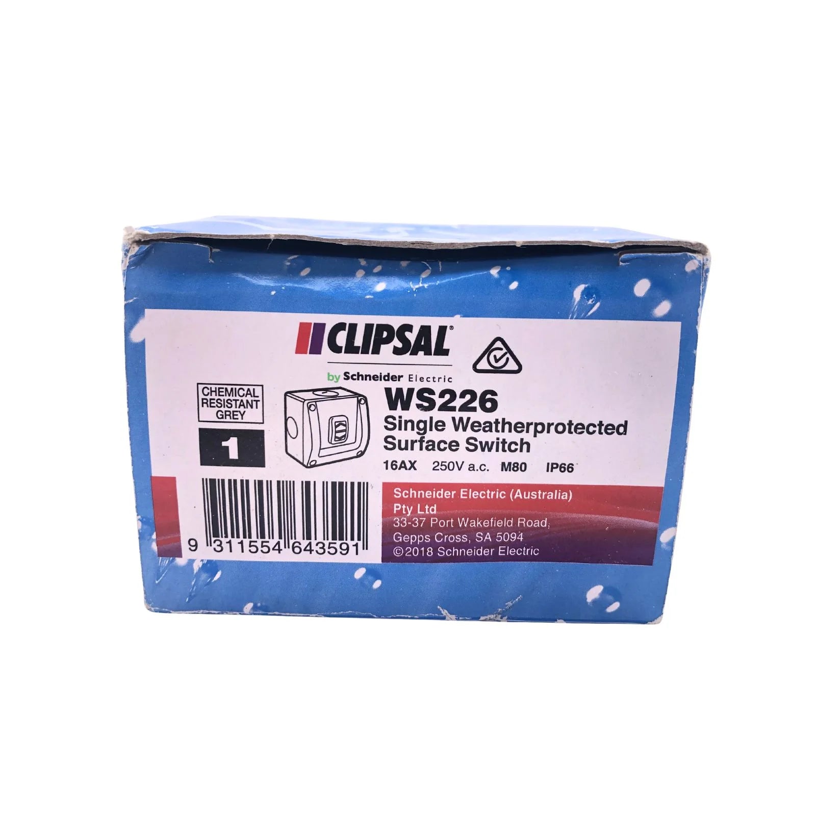 Clipsal Weatherproof Switch 1 Pole 250V 16A Grey WS226