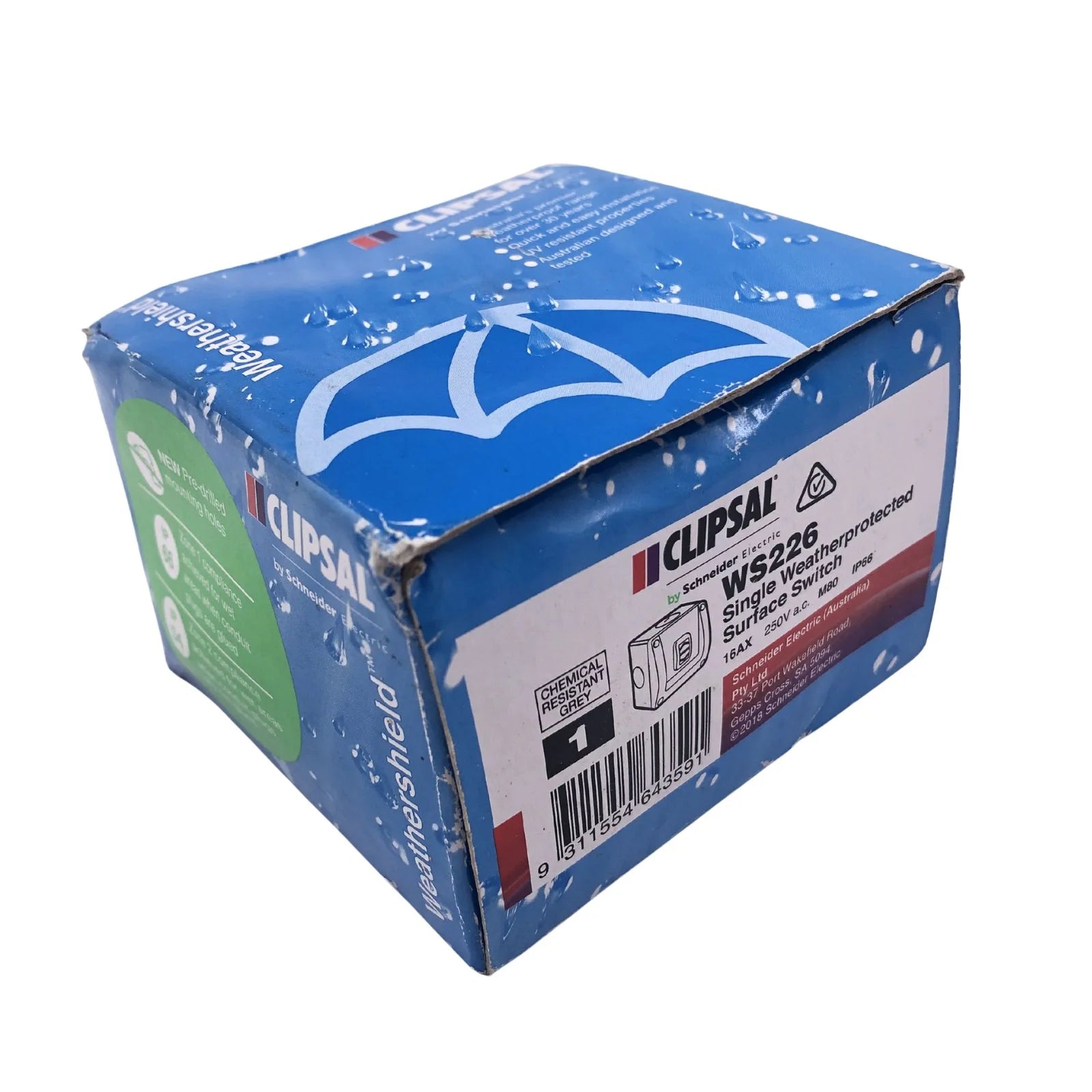 Clipsal Weatherproof Switch 1 Pole 250V 16A Grey WS226
