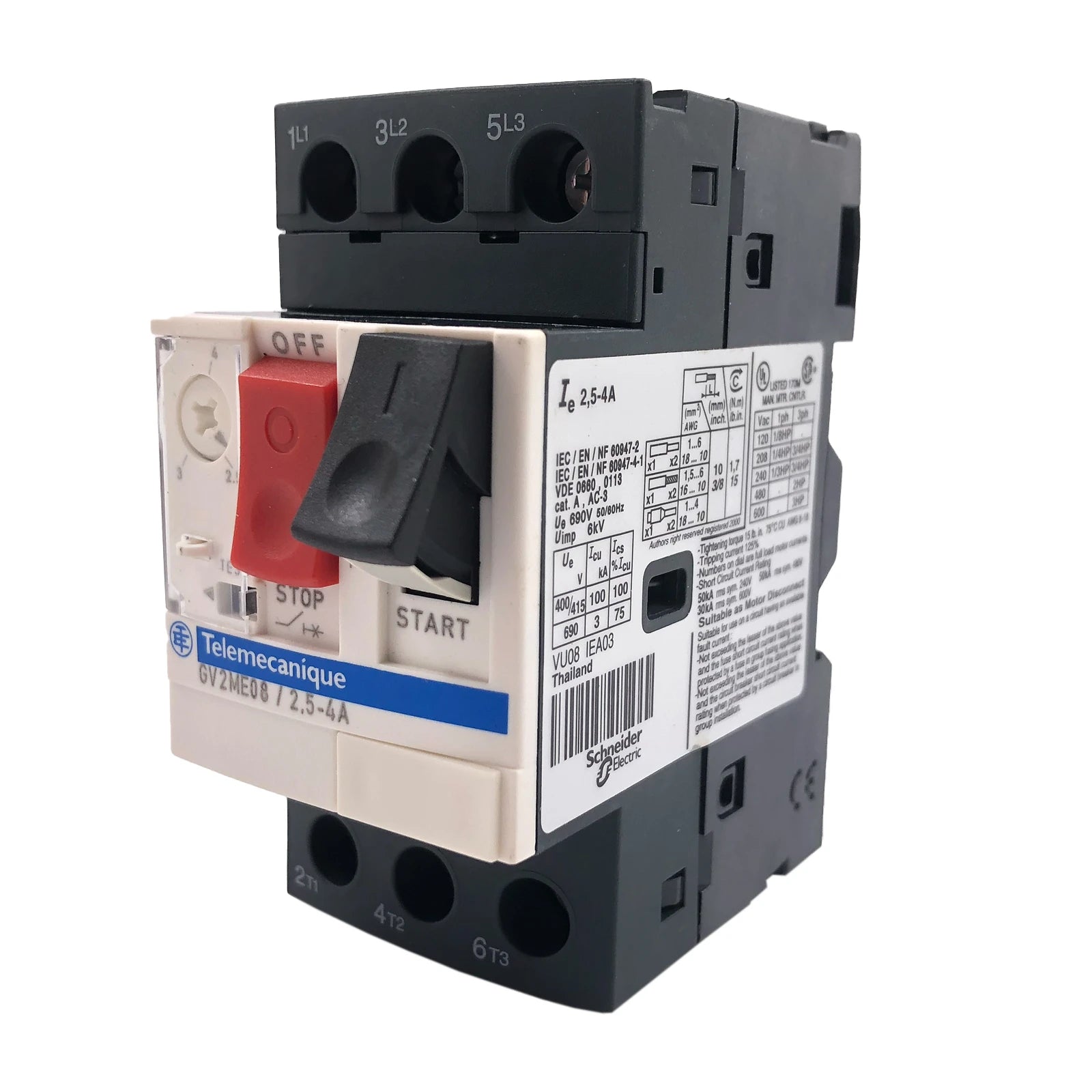 Schneider Electric / Telemecanique Circuit Breaker 3 Pole 2.5A-4.0A GV2ME08