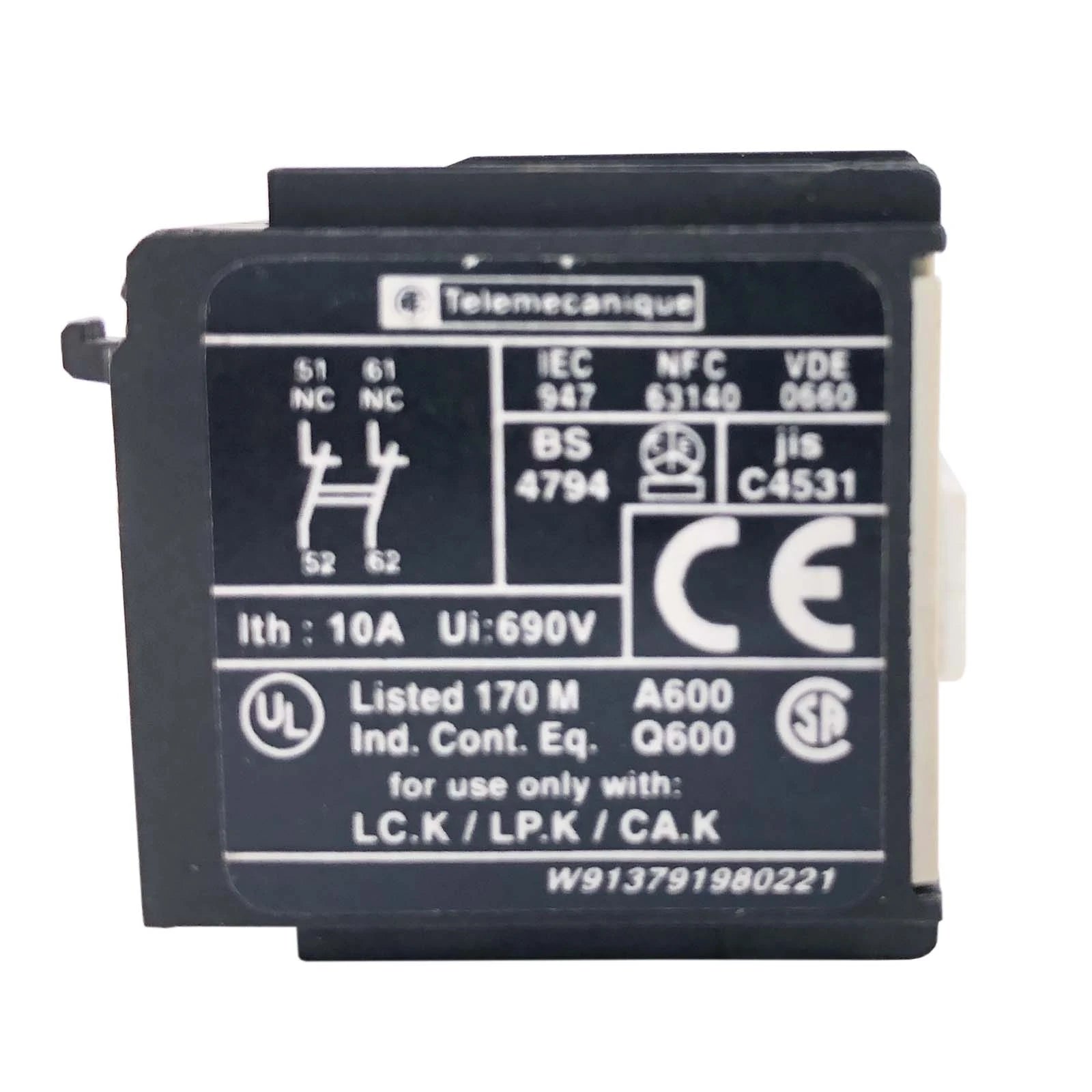 Schneider Electric / Telemecanique Auxiliary Contact 2NC 10A 600VAC LA1KN02