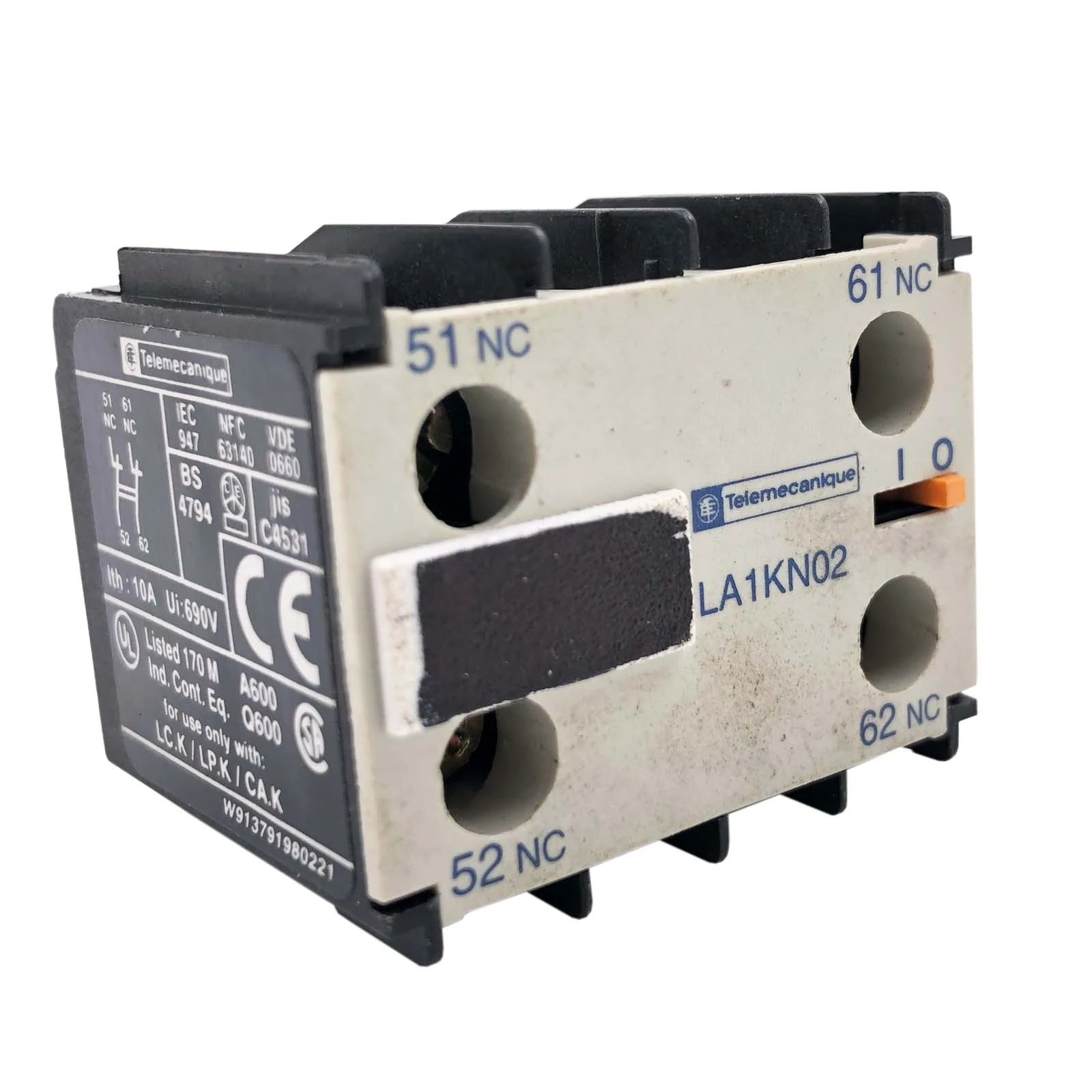 Schneider Electric / Telemecanique Auxiliary Contact 2NC 10A 600VAC LA1KN02