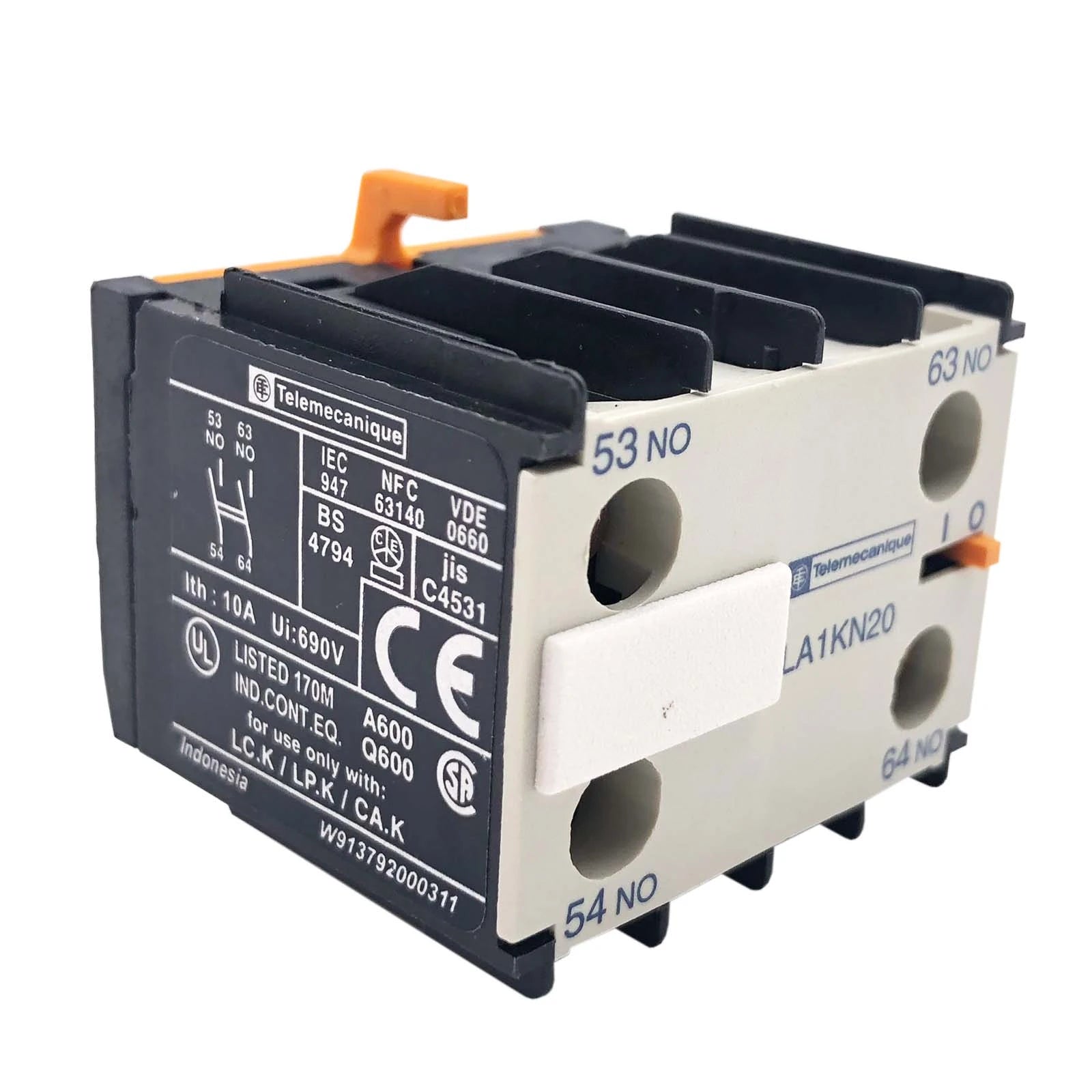 Schneider Electric / Telemecanique Auxiliary Contact Block 2NO 10A 600V LA1KN20