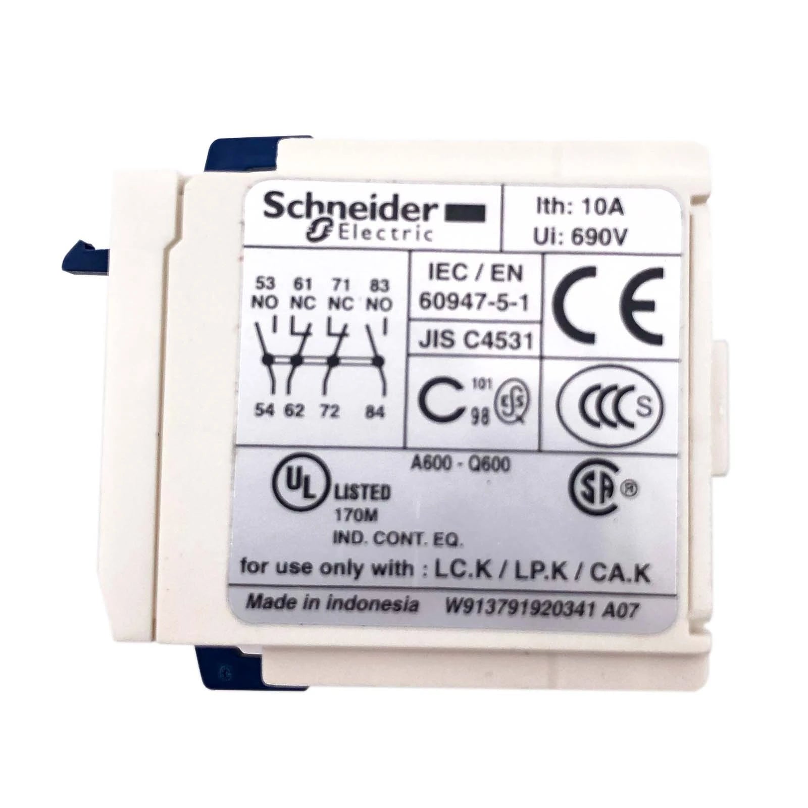 Schneider Electric / Telemecanique Auxiliary Contact 10A 600Vac 2NO/2NC LA1KN22