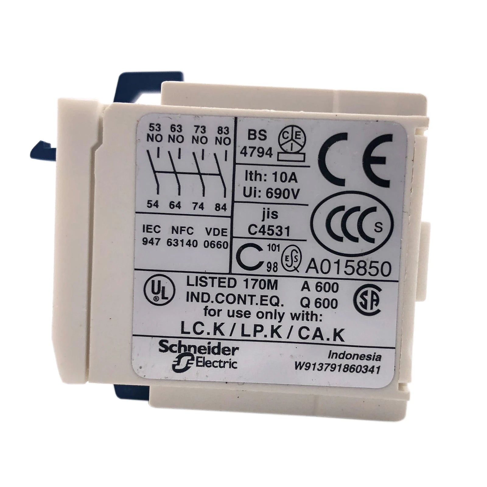Schneider Electric / Telemecanique Auxiliary Contact Block 4P 10A 600Vac LA1KN40