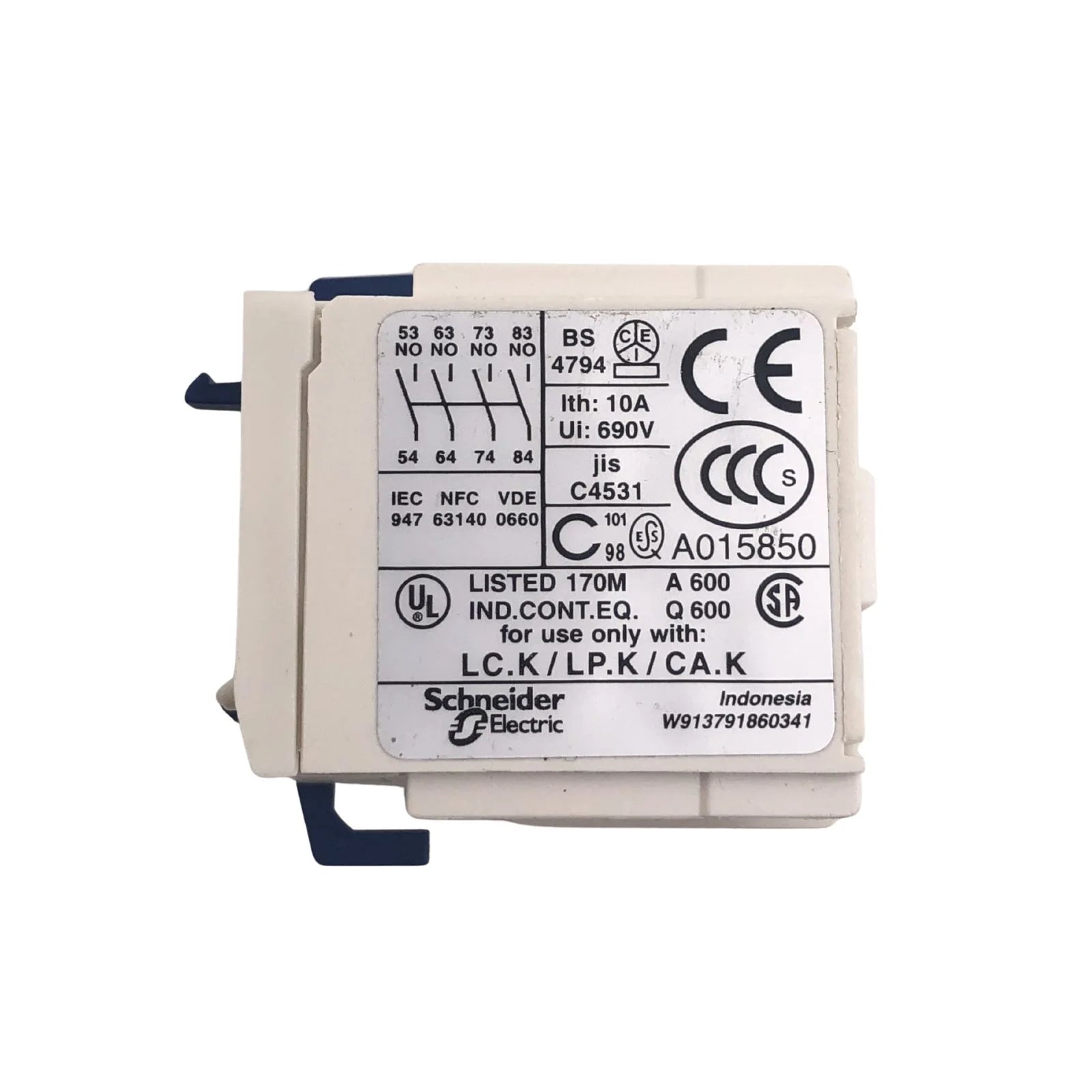 Schneider Electric / Telemecanique Auxiliary Contact Block 4P 10A 600Vac LA1KN40