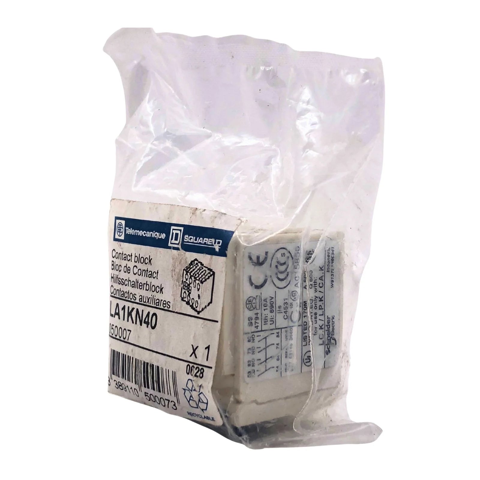 Schneider Electric / Telemecanique Auxiliary Contact Block 4P 10A 600Vac LA1KN40