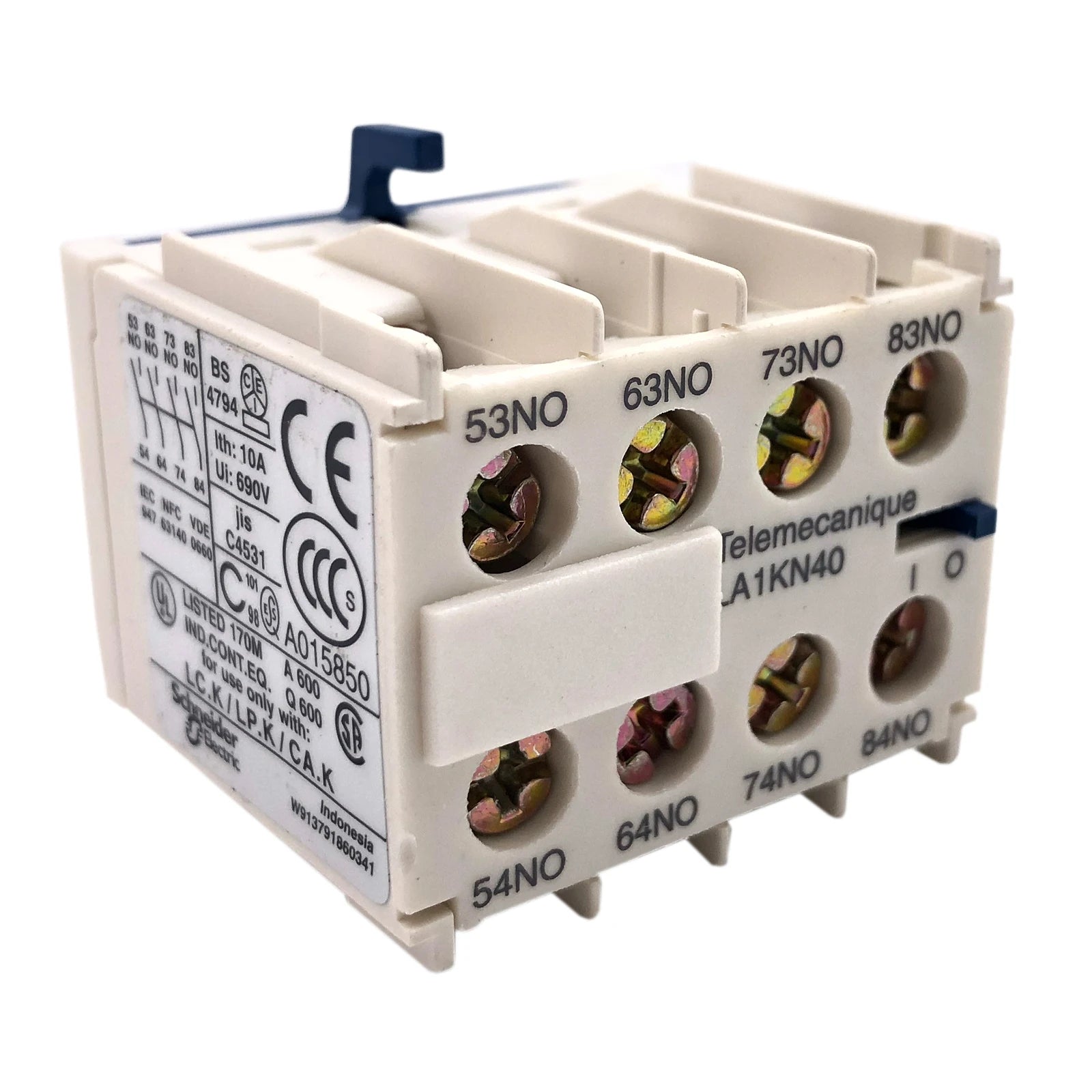 Schneider Electric / Telemecanique Auxiliary Contact Block 4P 10A 600Vac LA1KN40
