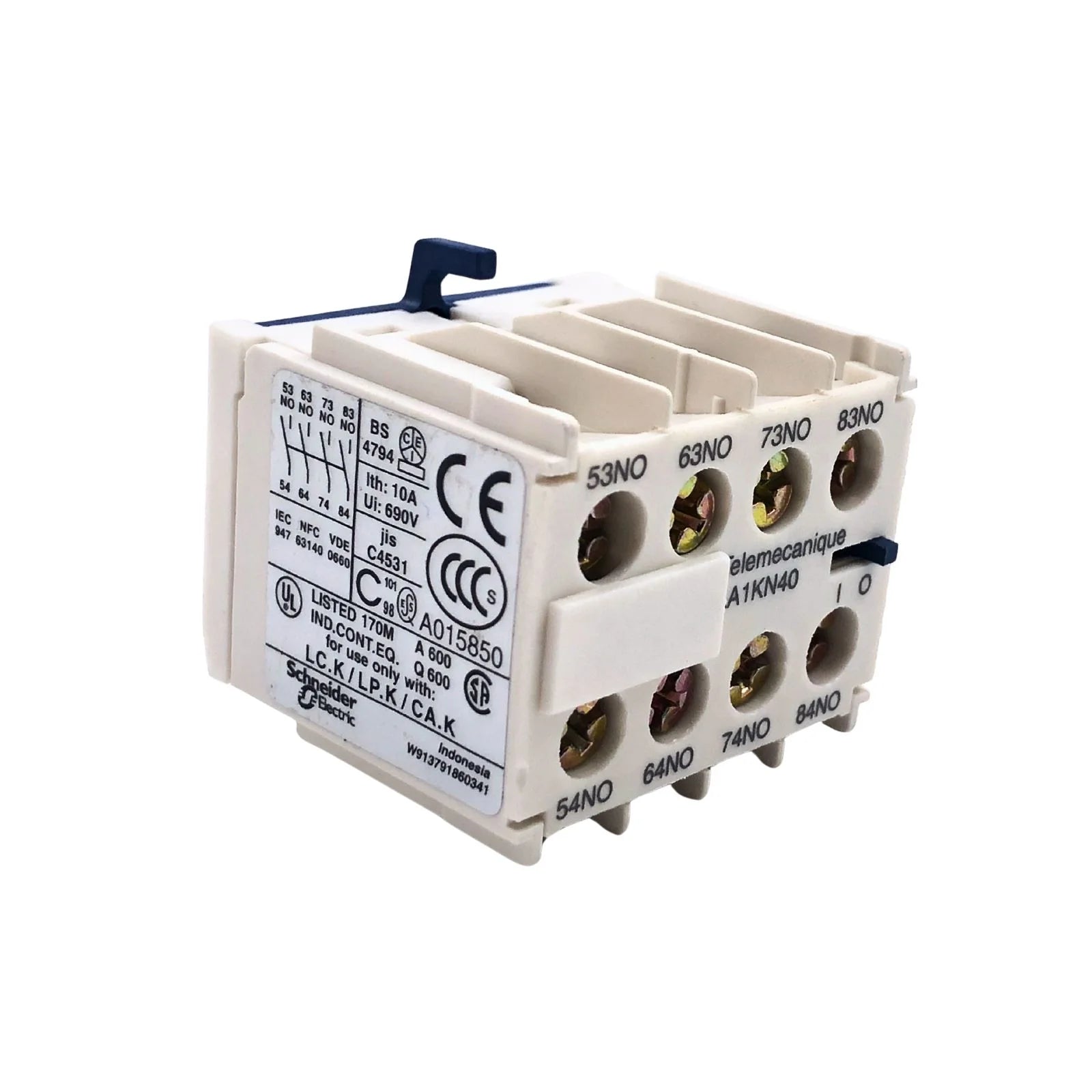 Schneider Electric / Telemecanique Auxiliary Contact Block 4P 10A 600Vac LA1KN40