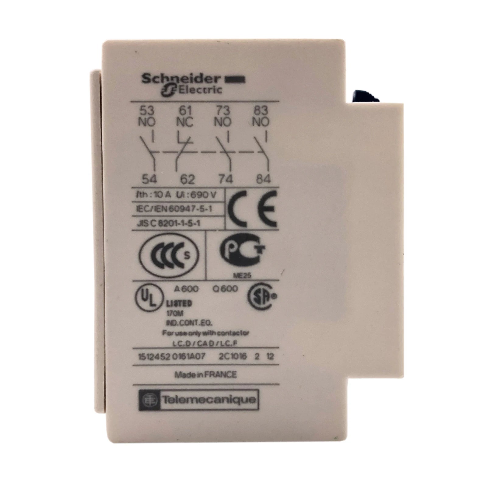 Schneider Electric / Telemecanique Auxiliary Contact Block 10A 600VAC LADN31