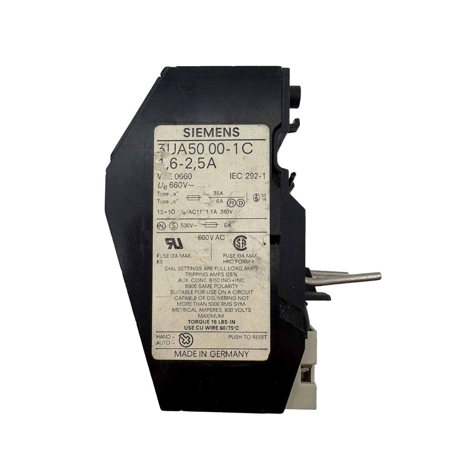 Siemens Motor Starter Overload Relay 1 Pole 690V 2.5A 3UA50 00-1C