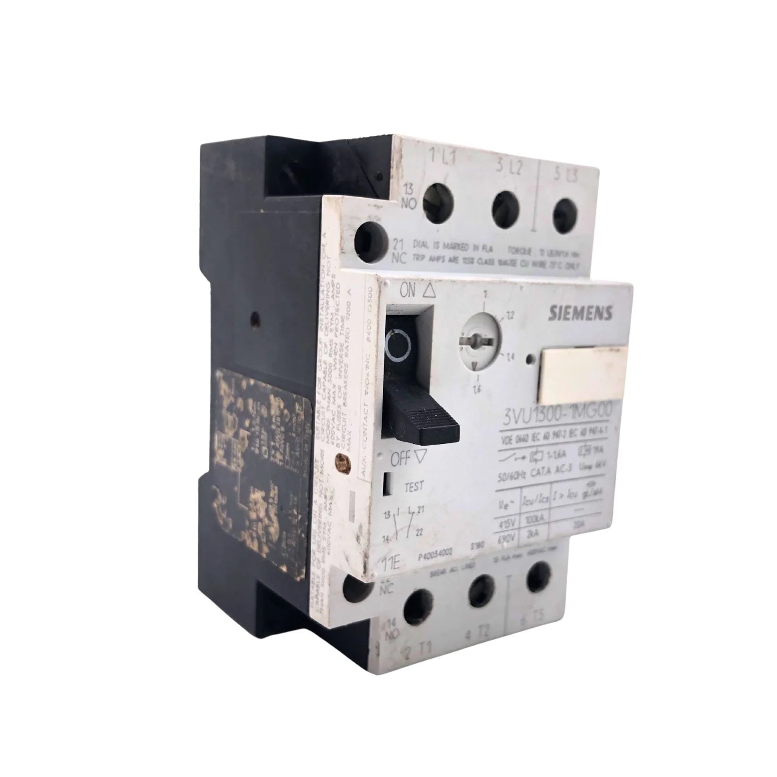 Siemens Motor Starter Circuit Breaker 3 Pole 1-1.6A 1NO+1NC 3VU1300-1MG00