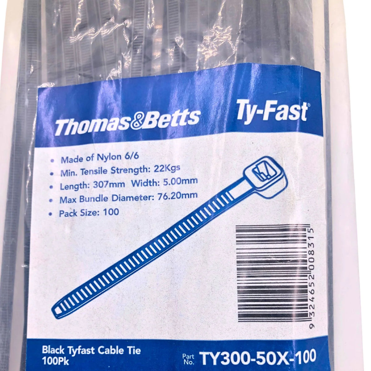 Thomas & Betts Cable Tie Ty Fast Nylon Black 290mm TY300-50X-100
