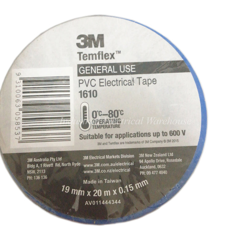 3M Temflex Electrical Tape PVC 19mm x 0.15mm x 20m AV011444344 1610