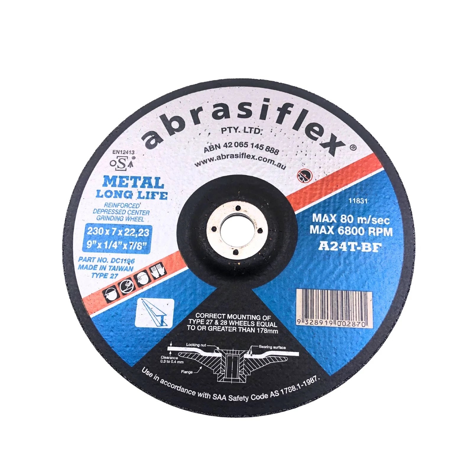 Abrasiflex Metal Grinding Wheel 230x7x22mm DC1196