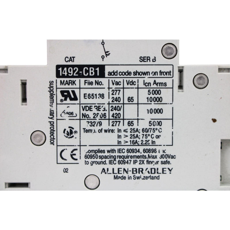 Allen-Bradley Miniature Circuit Breaker G 040 AC 277V 1492-CB1-G040