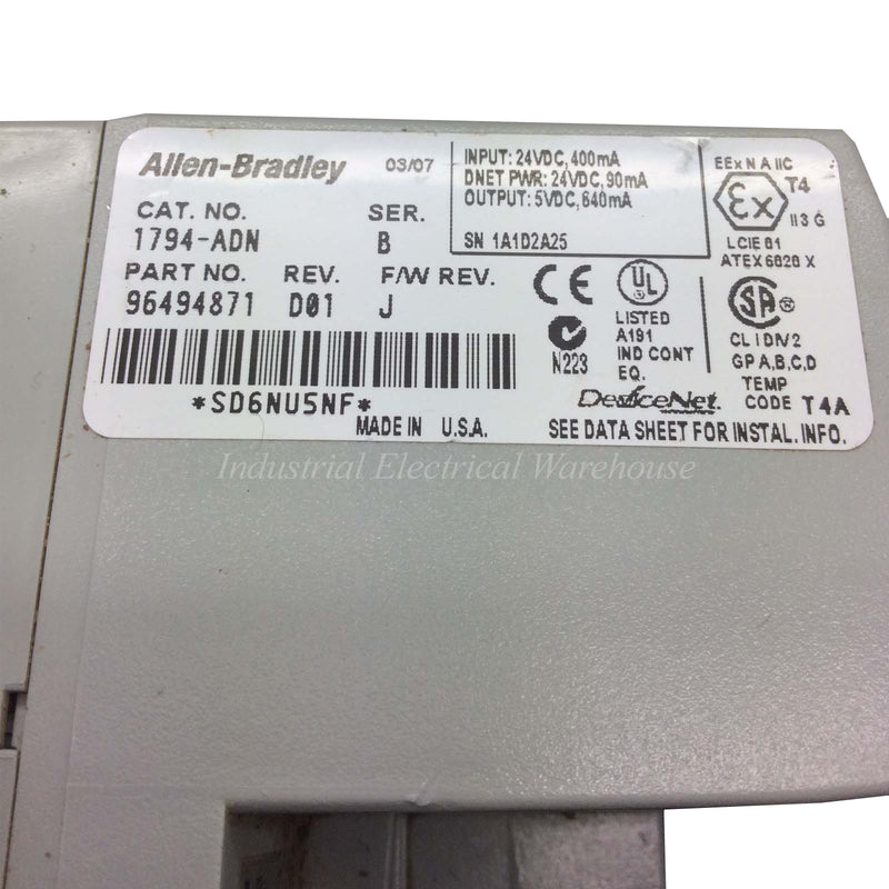 Allen-Bradley Communications Adapter Flex I/O to DeviceNet 24 Volt DC 1794-ADN