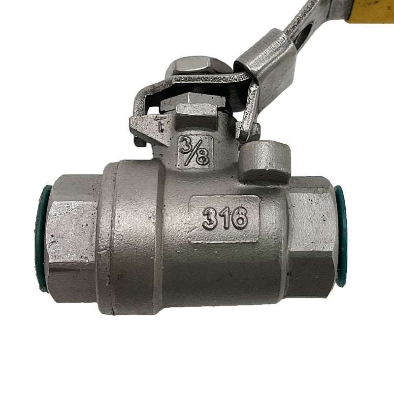 Ball Valve ON/OFF 316 Stainless Steel 3/8” Yellow