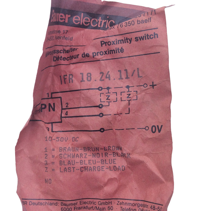 Baumer Proximity Switch 10-50VDC NPN IFR18.24.11/L