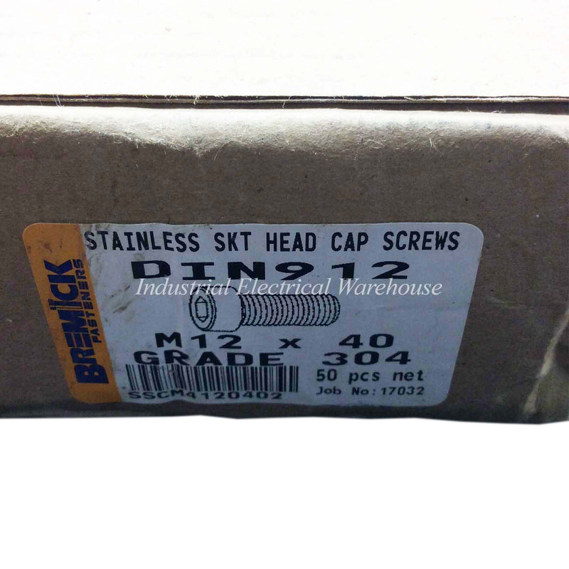 Bremick 304 Stainless Steel SKT Head Cap Screws DIN912 M12x40 SSCM4120402 Qty 50