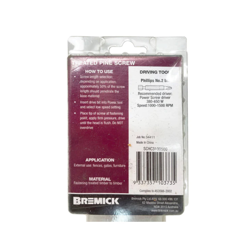 Bremick Treated Pine Screw 10gx50mm Outdoor Class 3 Pack of 50