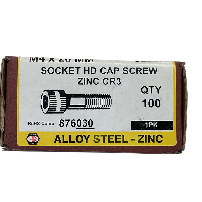 Brighton-Best Socket Head Cap Screws M4 x 20 Zinc Plated 876030 Box of 100