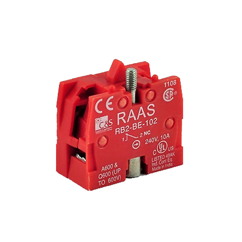 C&S RAAS Controls Contact Block and Collar NC 10 AMP 240V AC Red RB2-BE-102