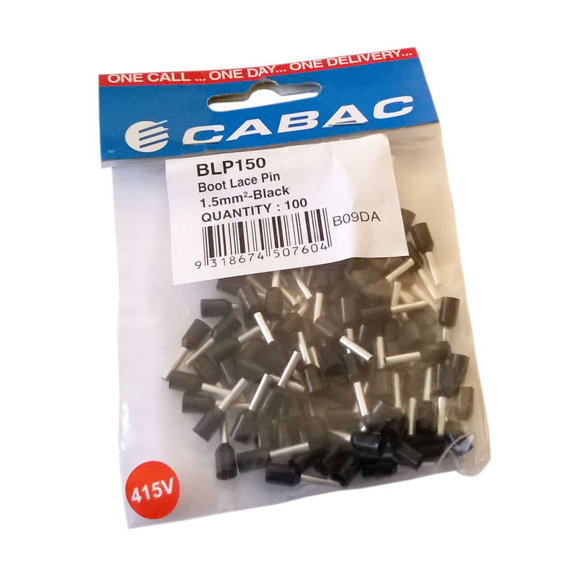 CABAC Terminal Bootlace Pin 1.5mm² 415V Black BLP150 100