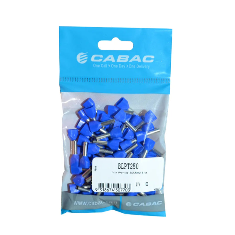 CABAC Bootlace Twin Cable 2X2.5mm2 Blue Halogen Free Blue BLPT250 100pcs