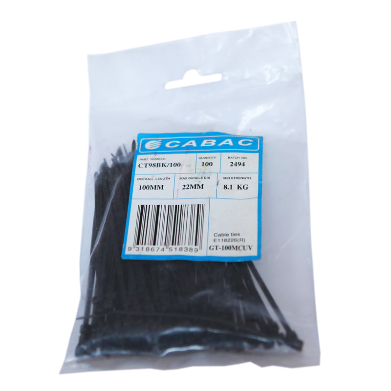 CABAC Cable Tie Nylon 100mm x 2.5mm CT98BK/100 Black 100pcs