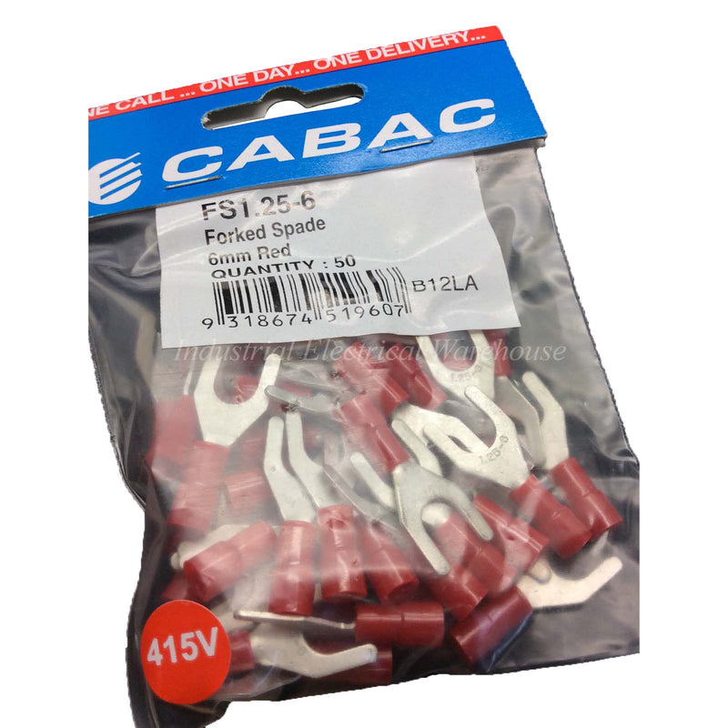 CABAC Terminal Fork Forked Spade 6mm 415V Red FS1.25-6 50pcs