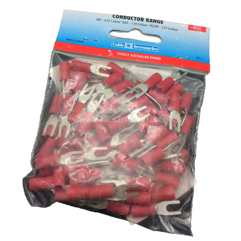 CABAC Terminal Fork Forked Spade 3mm 415V Red FS1.25-3DG 100pcs