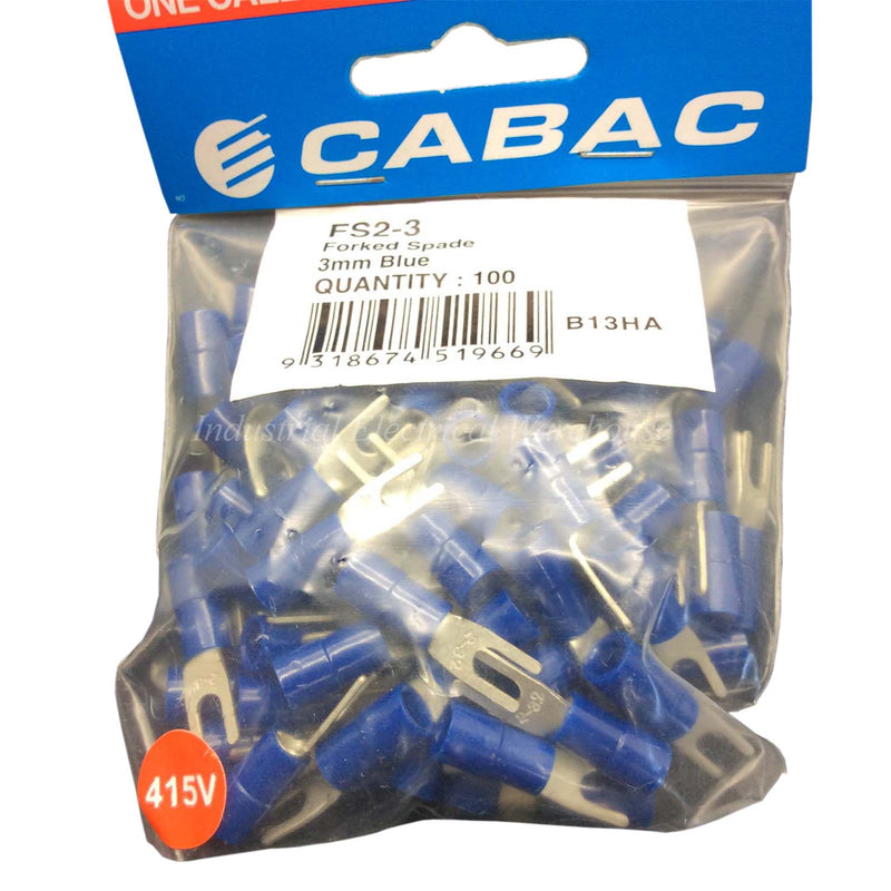 CABAC Terminal Fork Forked Spade 3mm Blue FS2-3 100pcs