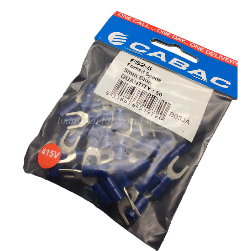 CABAC Terminal Fork Forked Spade 5mm Blue FS2-5 50pcs