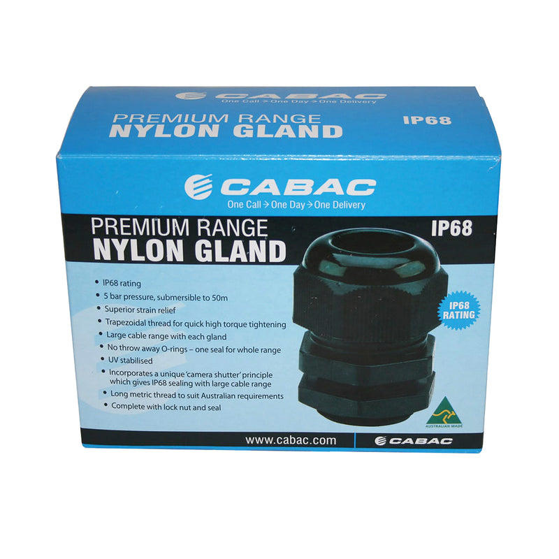 CABAC Nylon Cable Gland (Polyamide 6) 20mm IP68 Black GN20