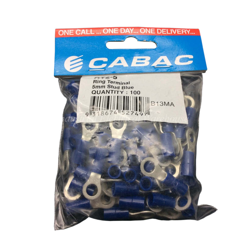 CABAC Terminal Ring Single Grip 5mm Stud 1.0-2.6mm² Blue RT2-5 100