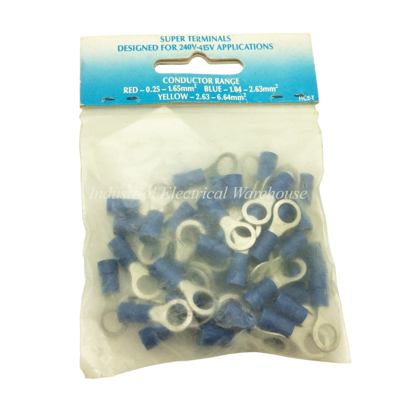 CABAC Terminal Ring Double Grip 6mm Hole 1 to 2.6 mm² Blue RT2-6DG 50