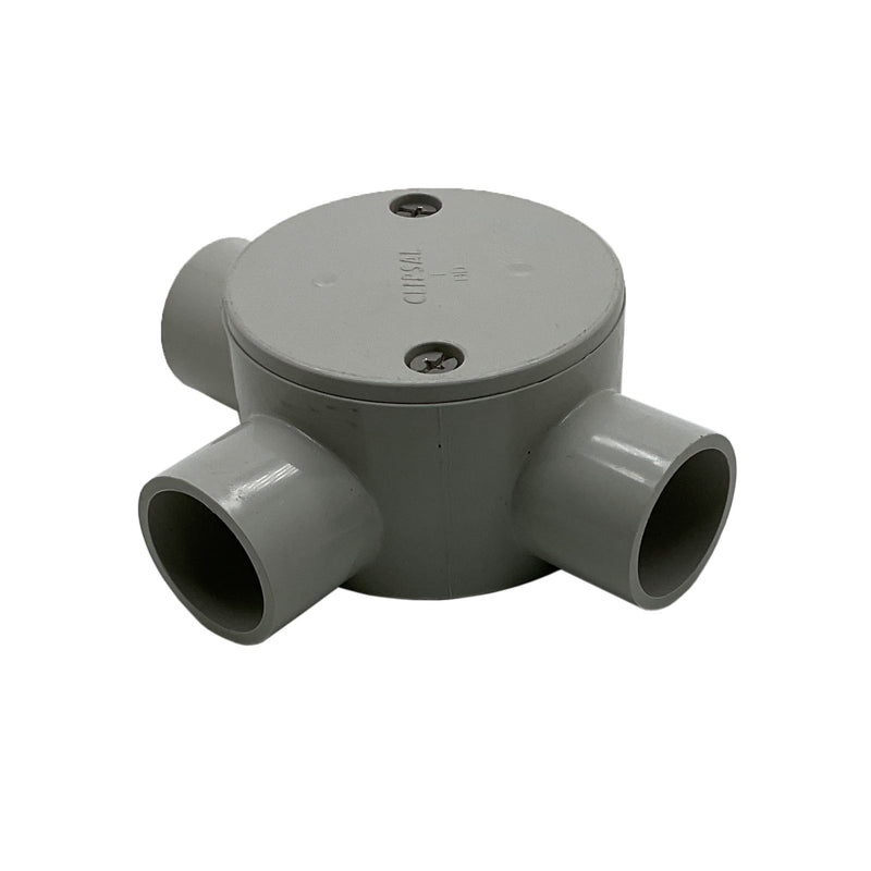 Clipsal Conduit Round Junction Box 3 Way 25mm Gray 240/25/3