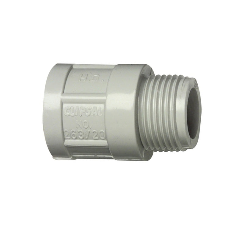 Clipsal Conduit Adaptor PVC 25mm Plain to Screwed Male Gray 263/25