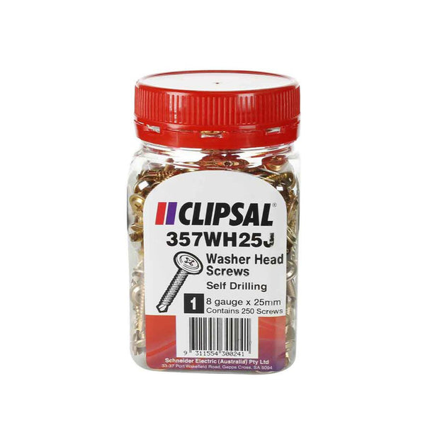 Clipsal Screws Washer Head Self Drilling 8x25mm Jar of 200 357WH25J