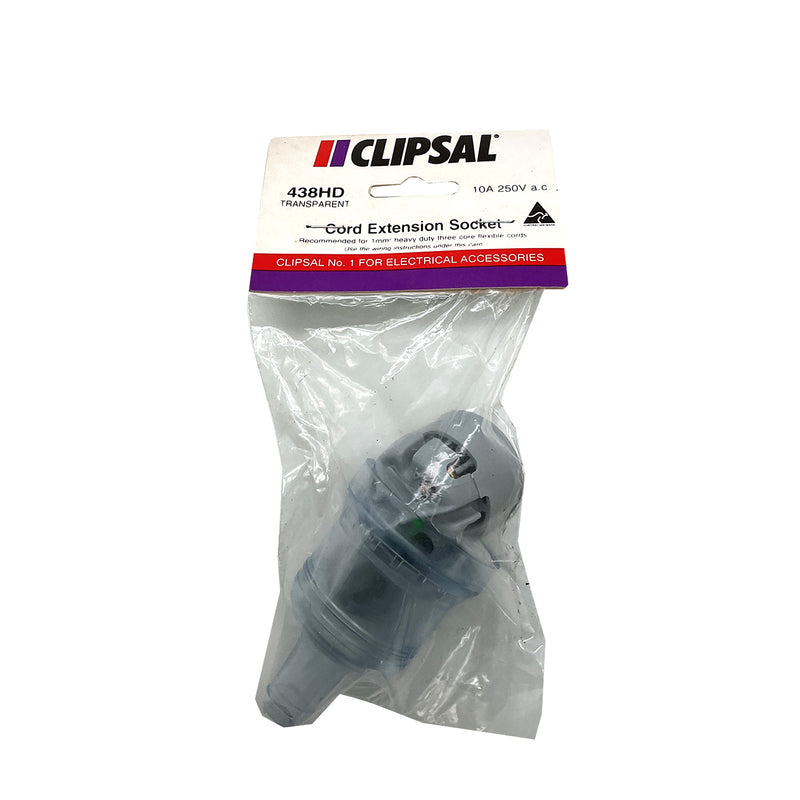 Clipsal Extension Cord Socket Plug Heavy Duty 250VAC 10A 3 Pin Flat 438HD