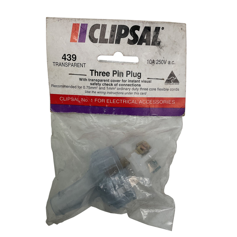 Clipsal 3-Pin Plug Transparent 240V 10A 439