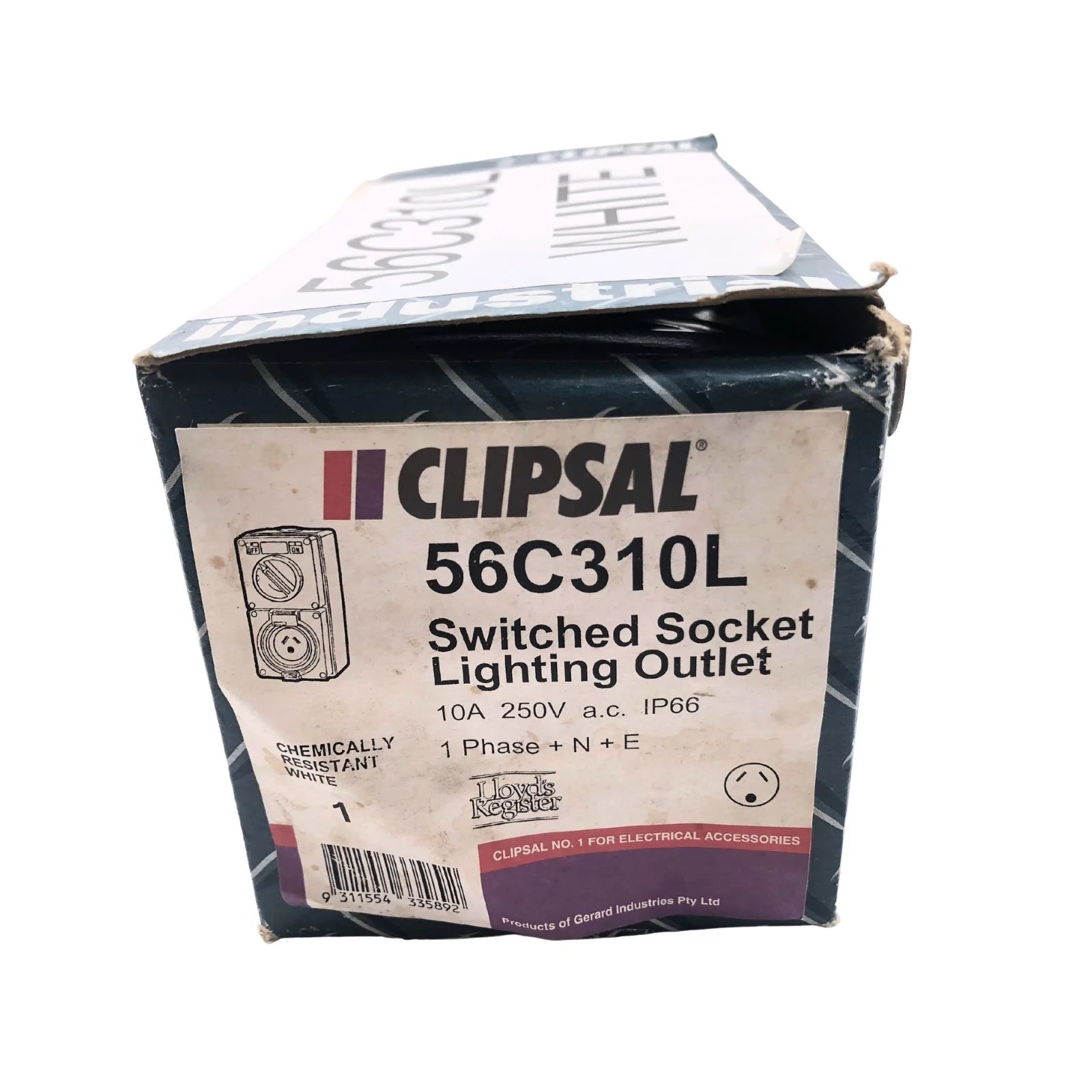 Clipsal Weatherproof ON/OFF Switched Socket Outlet 10A 3 Pin Round White 56C310L