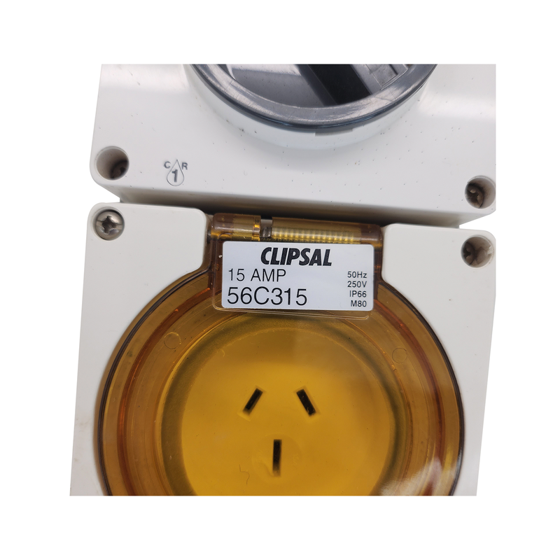 Clipsal Weatherproof ON/OFF Switched Socket Outlet 250V 15A 3 Pins Flat White 56C315