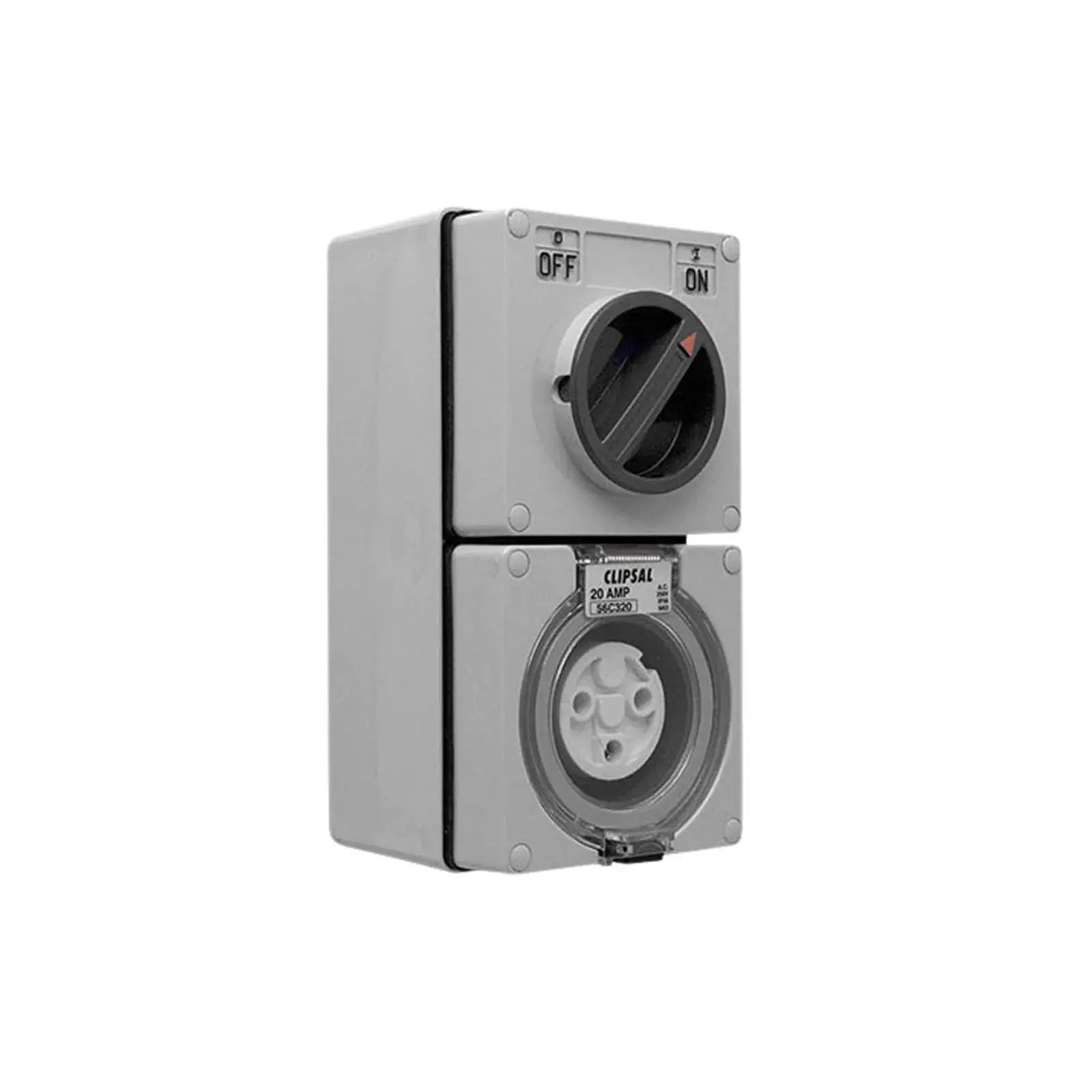 Weatherproof ON/OFF Switched Socket Outlet 20A 3-Pin Gray Clipsal