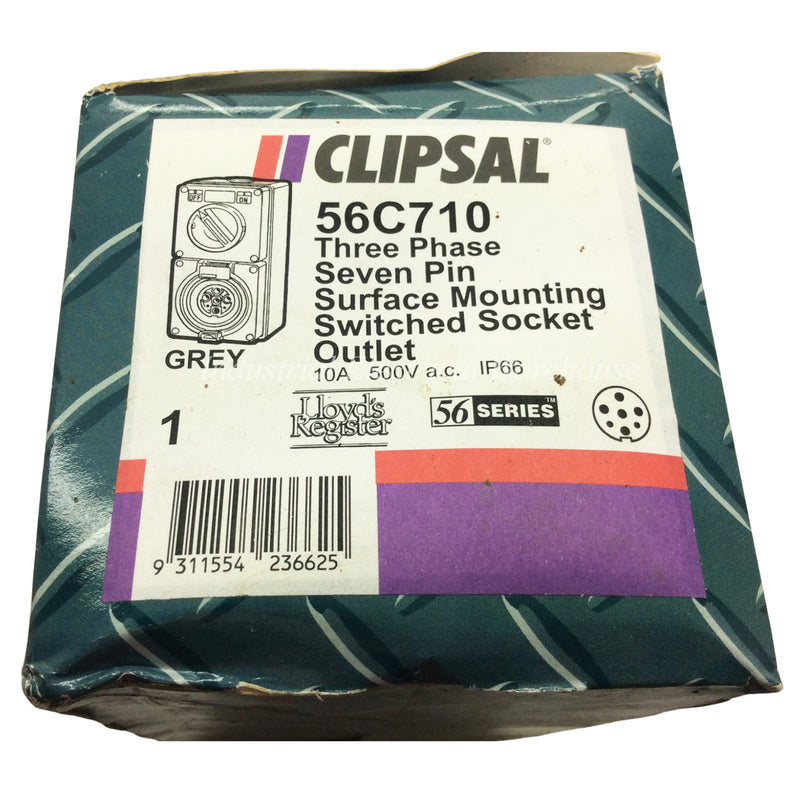 Clipsal Switched Socket Outlet Surface Mount 3 Pole IP66 500V 10A 56C710