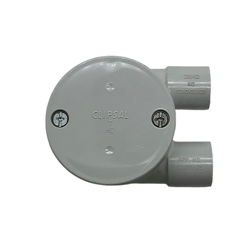 Clipsal Conduit Round Junction Box Tangential 2 Way Through 20mm Gray T240/2/20