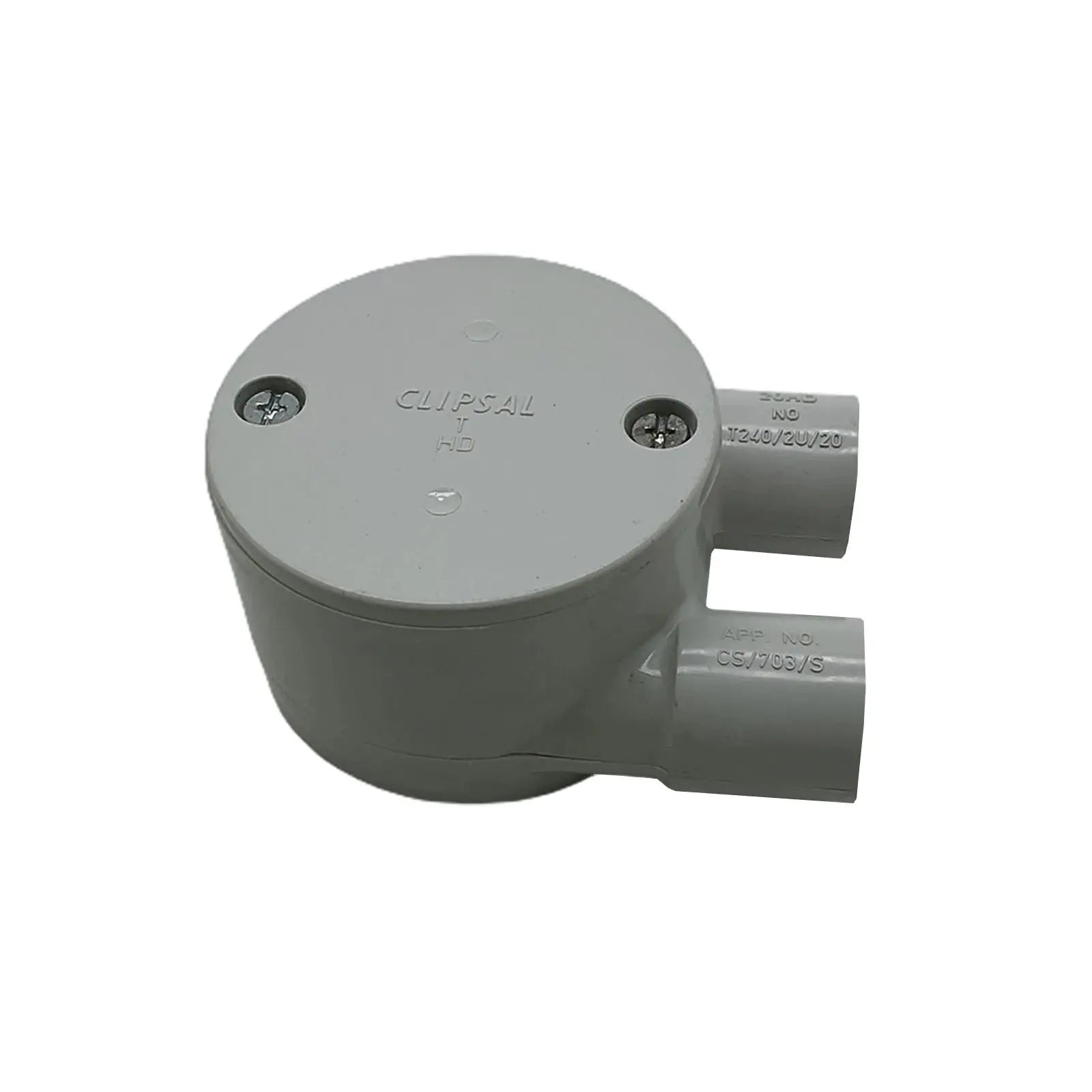 Conduit Round Junction Box 2 Way Through 20mm Gray T240/2/20 | Clipsal